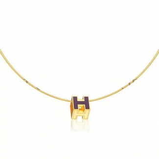 Hermes Cage d'H Necklace Purple in Lacquer Yellow Gold